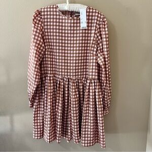 NWT Urban Outfitters Daisy Street Skater Dress Womens Medium Brown Pink Gingham